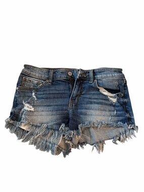 Eunina Blue Distressed Denim Jean Shorts Frayed Hem S